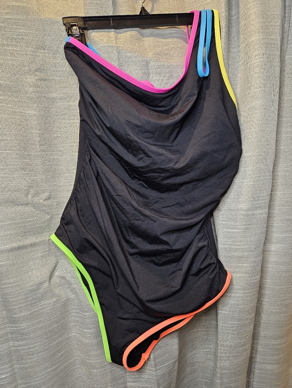 Holipick One Shoulder One Piece Swimsuit Colorful Black XL Tummy Control NWT - Picture 8 of 16